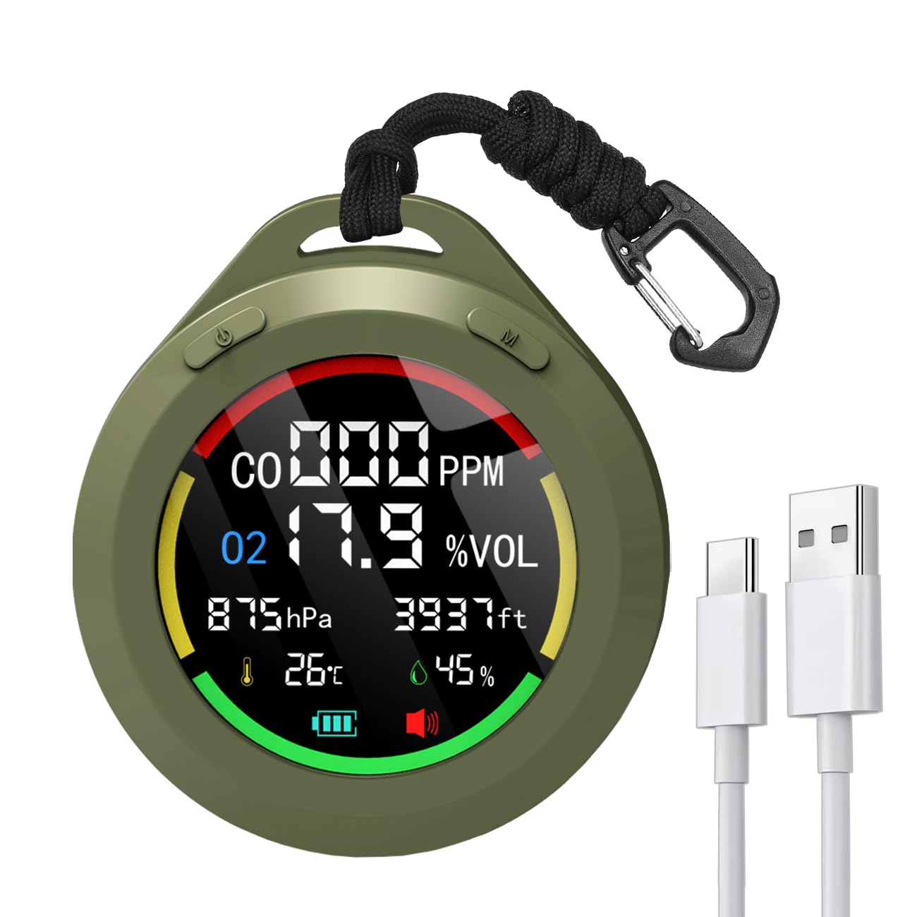 Carbon Monoxide Detectors,Portable Carbon Monoxide Detector for Travel size,Outdoor Air Quality Monitor, room oxygen monitor,for O2,Temperature,Humidity,battery operated CO Detector for Camping,RV