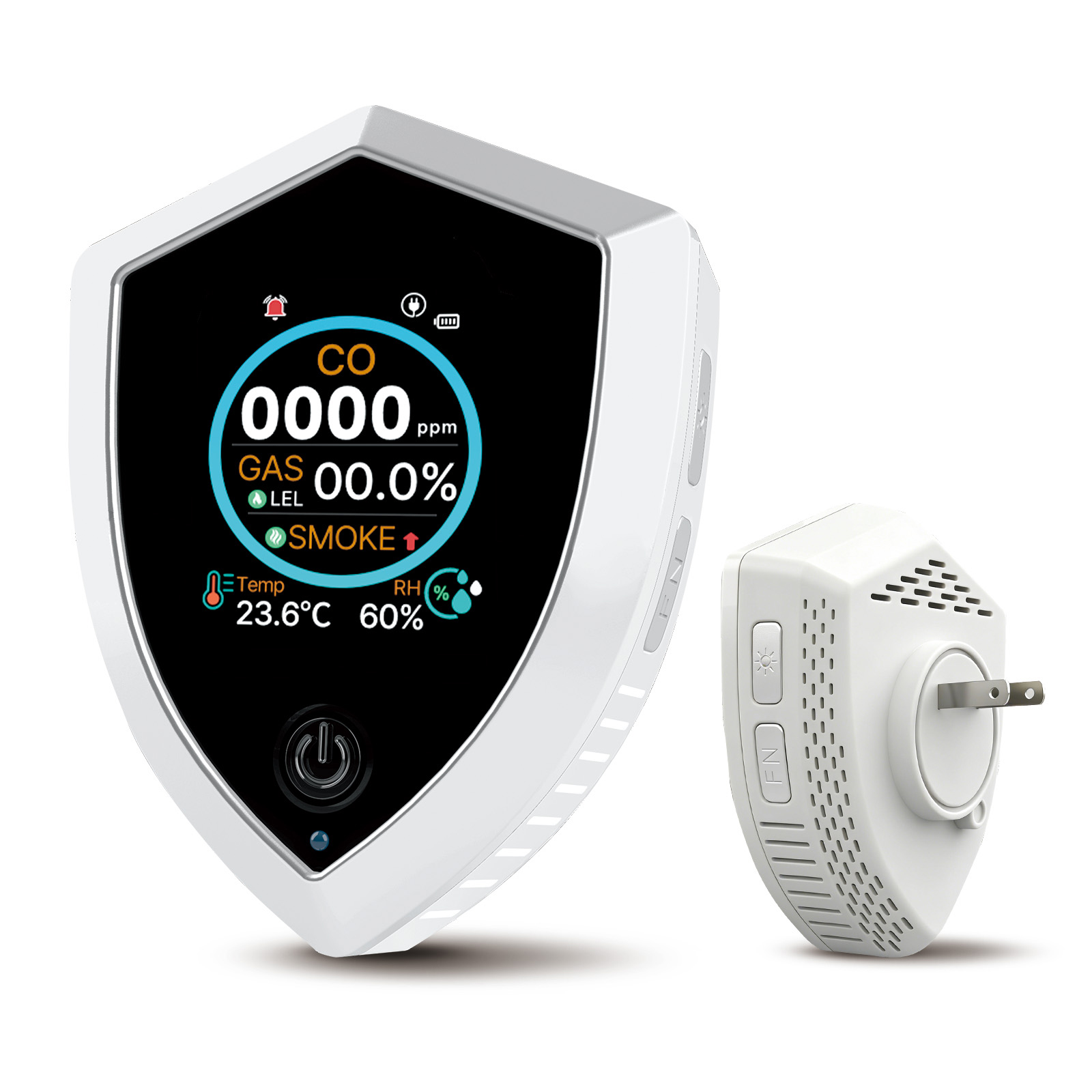 5-in-1 Carbon Monoxide Detectors Plug in，Smoke Detector And Natural Gas Leak Detector（Temperature & Humidity），Portable Carbon Monoxide Alarm with Battery Backup for Travel，Home, RV